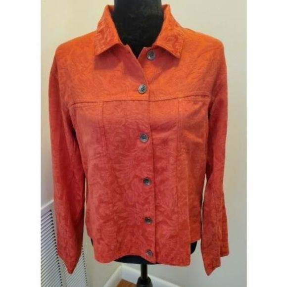 Chicos Lightweight Jacket Shirt Coral Button Down SZ 1 Medium 8 - Picture 2 of 8